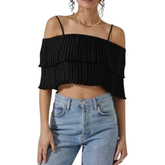 NWT ASTR The Label Calita Pleated Tier Crop Top Black Women's Medium - Picture 12 of 12
